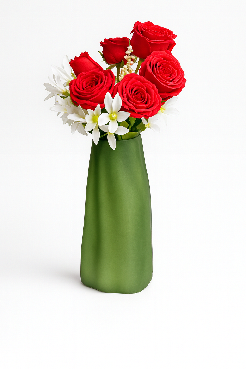 Satin Frosted Glass Vase – Olive Verdant (Large)